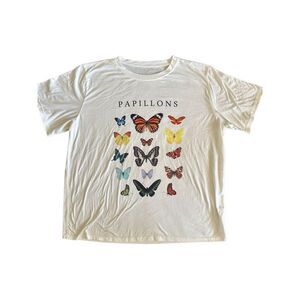 SHEIN 3XL Plus Colorful Butterfly Papillons White Short Sleeve Graphic Print Tsh